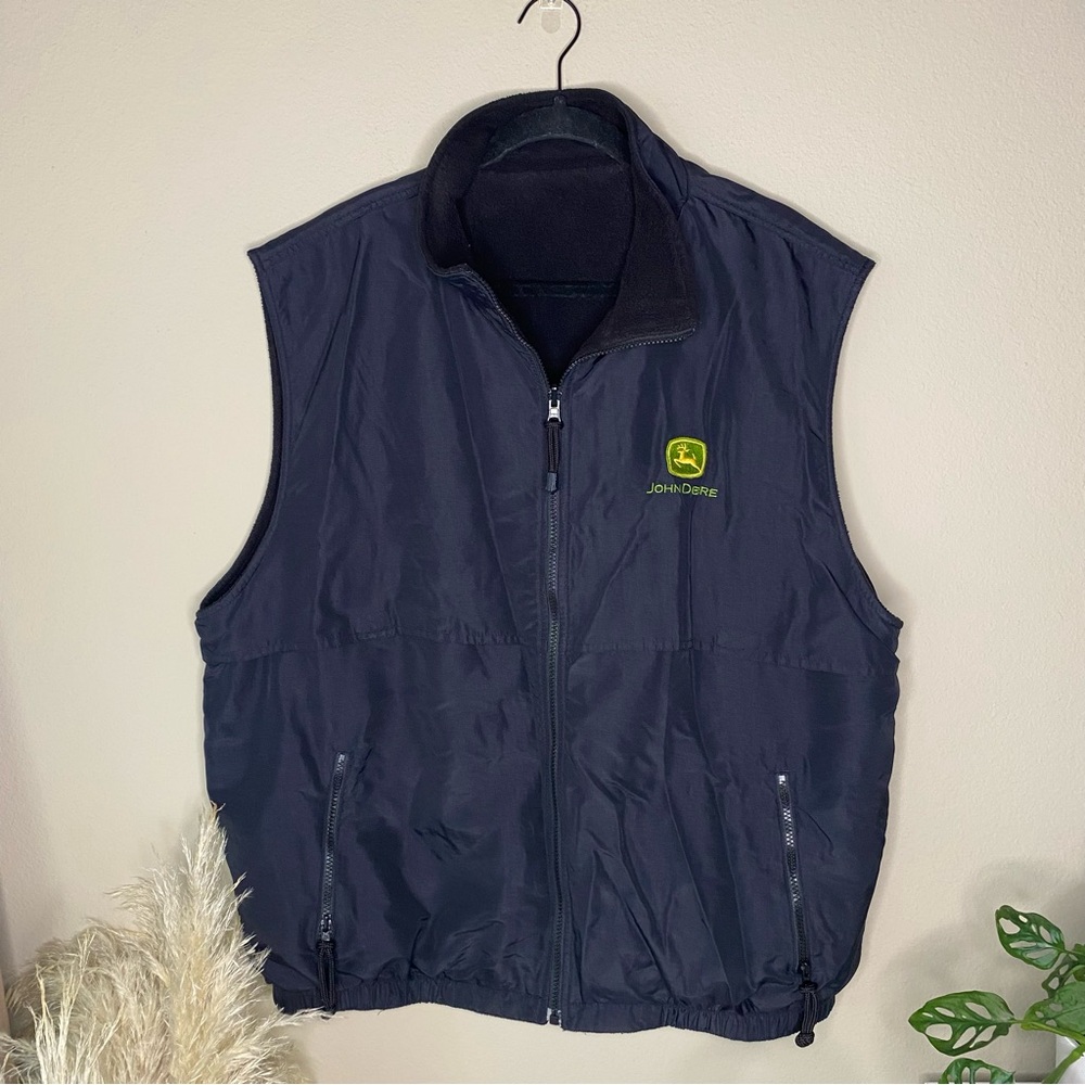 Port Authority Outdoors John Deere Reservable Fleece Zipup Vest Black Green